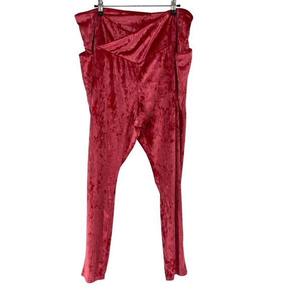 Fabletics Crushed Velour Crossover Leggings plus 3X Red Stretchy High Waist - Picture 3 of 10